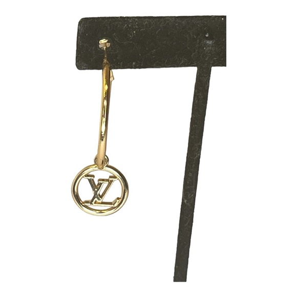 Upcycled Gold LV Louis Vuitton Charm Hoop Earrings - Picture 7 of 9
